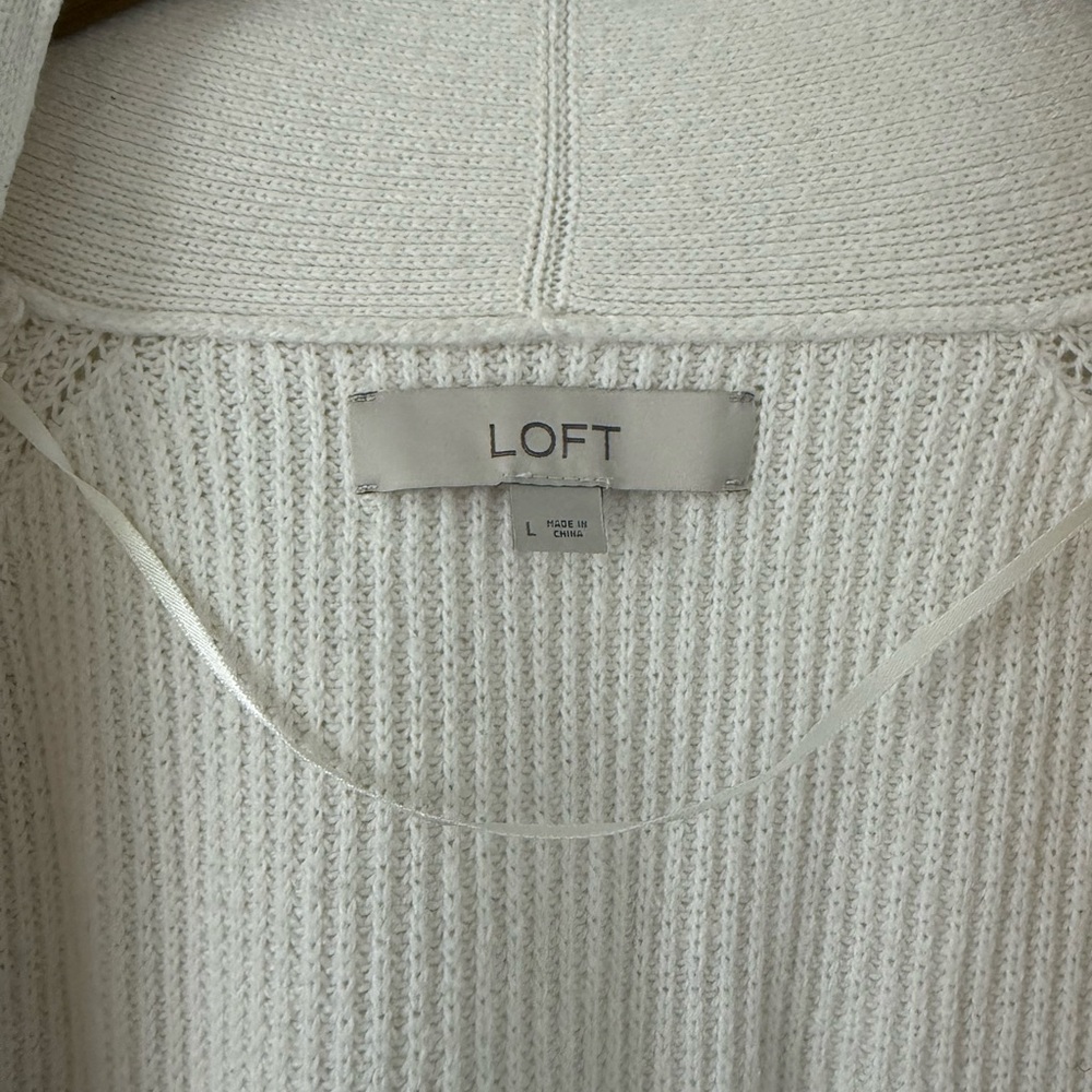 LOFT Cream Open-Front Ribbed Cardigan - Picture 2 of 4